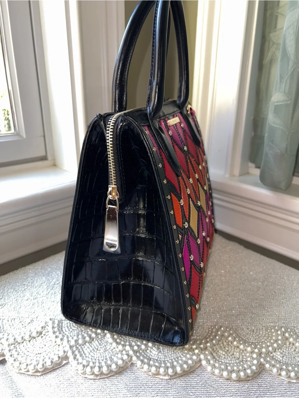 NWT Brahmin Leather Small Caroline Satchel, Showtime Royale